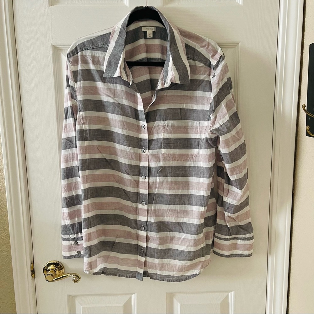 Caslon Breezy Lightweight Striped Button Down Collared Shirt